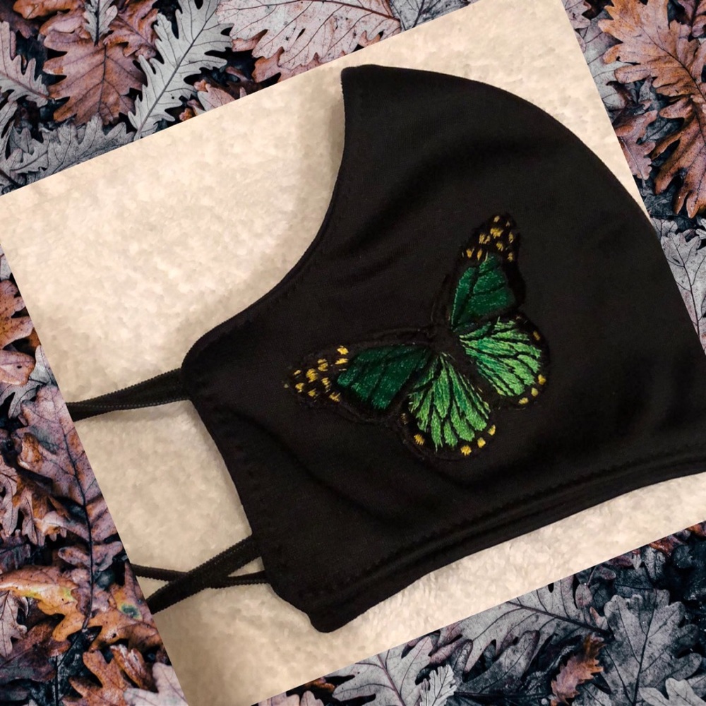 Green Butterfly Embroidered Face Mask Doube Layer